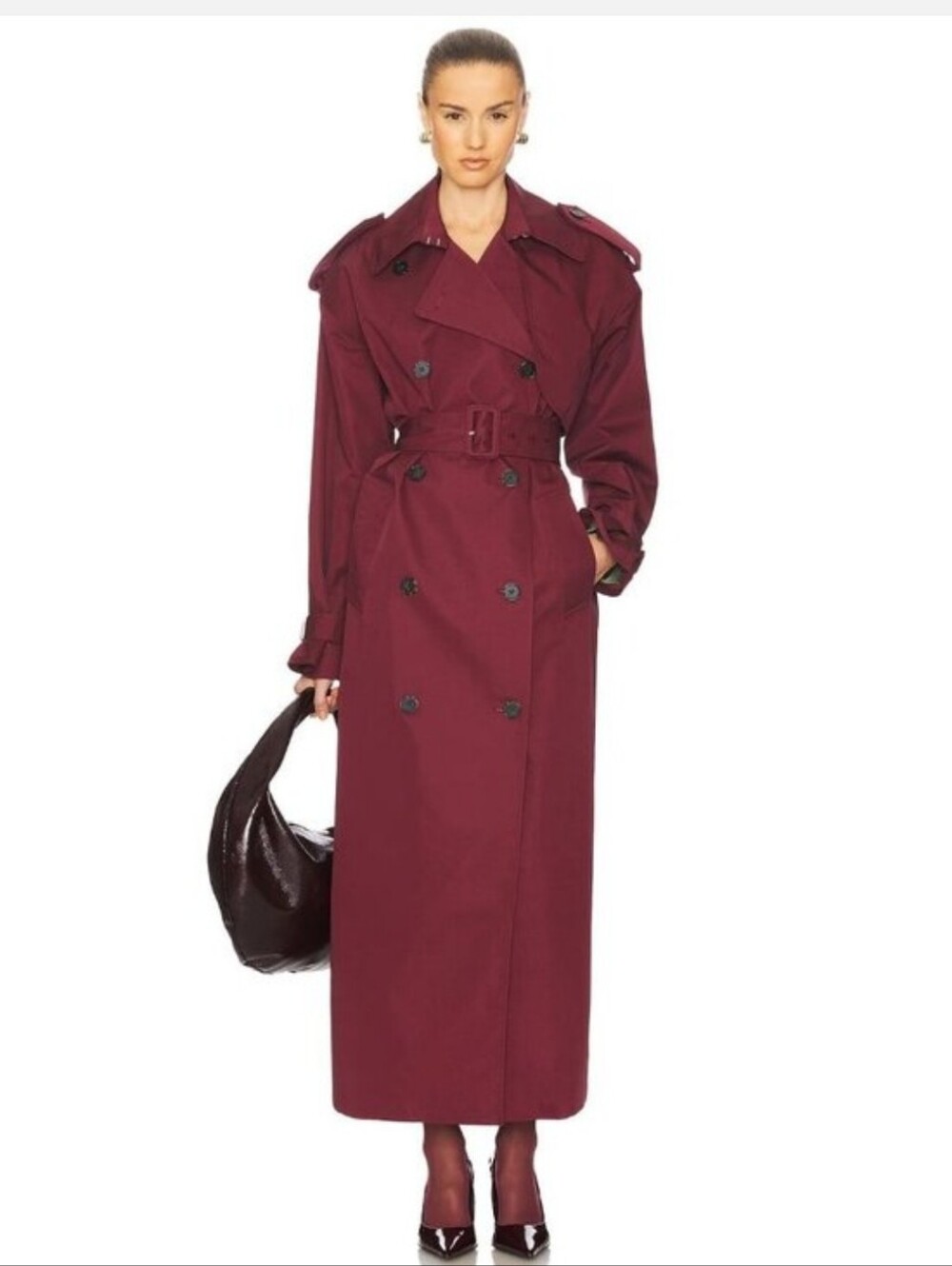 Helsa Classic Oversized Trench Coat Red Burgundy Womens Size Medium